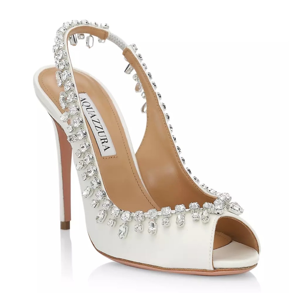 Aquazurra Temptation crystal satin sling back pumps size 6 1/2